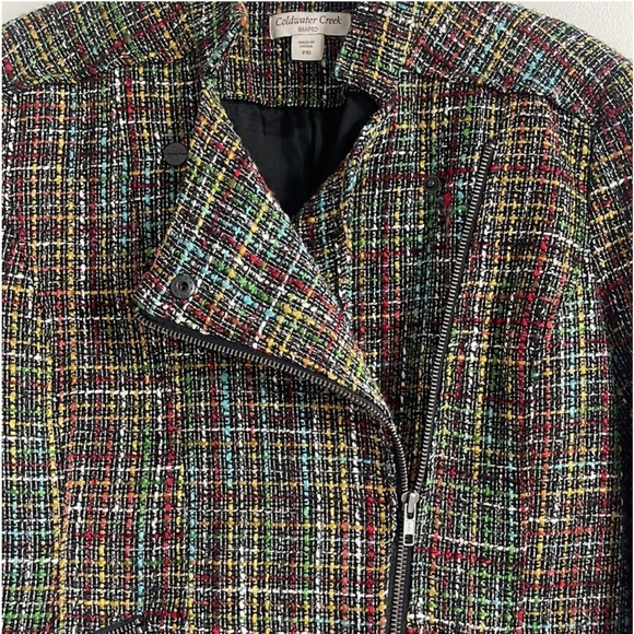 Coldwater Creek Shaped Petites Rainbow Tweed Moto Blazer Jacket - Picture 5 of 8